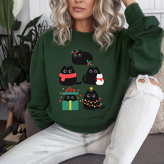 Black Cat Christmas Sweatshirt for Cats Lover gift for Funny Christmas Sweater for Christmas Party Sweater gifts for Cat Mom present