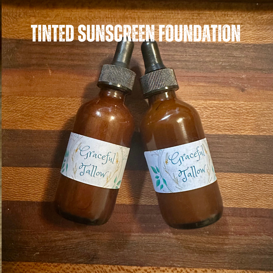 Tinted Sunscreen Oil Foundation Tinted Moisturizer Tallow Emu Oil Moisturizing Facical Oil All Natural Makeup Mineral Sunscreen 2oz Bottle