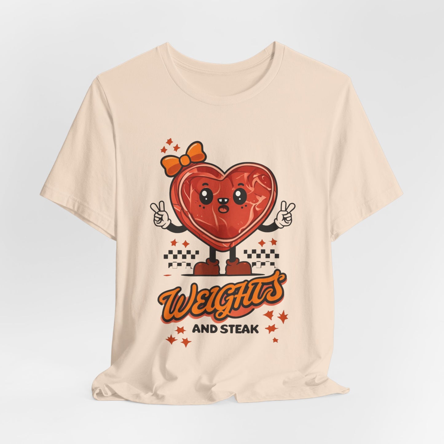 Funny Weights and Steak Unisex Tee, Gym Rat Workout Lover Gift Shirt, Fitness Apparel, Hilarious Exercise Top, Weightlifting Humor T-Shirt