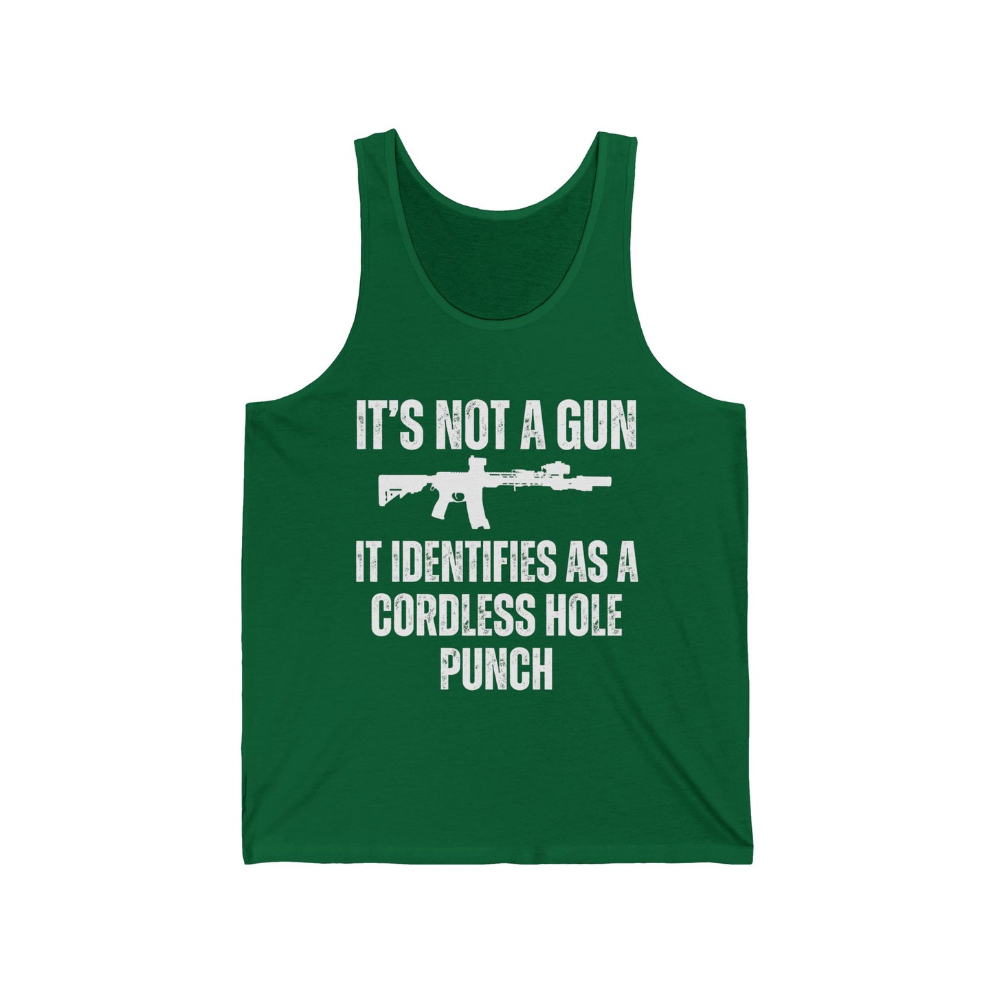 My Gun Identifies As A Cordless Hole Punch Tank Top Funny Gun Saying Shirt Pro Gun Quote Tank Tops for Mens gifts for Him gift for Dad gift