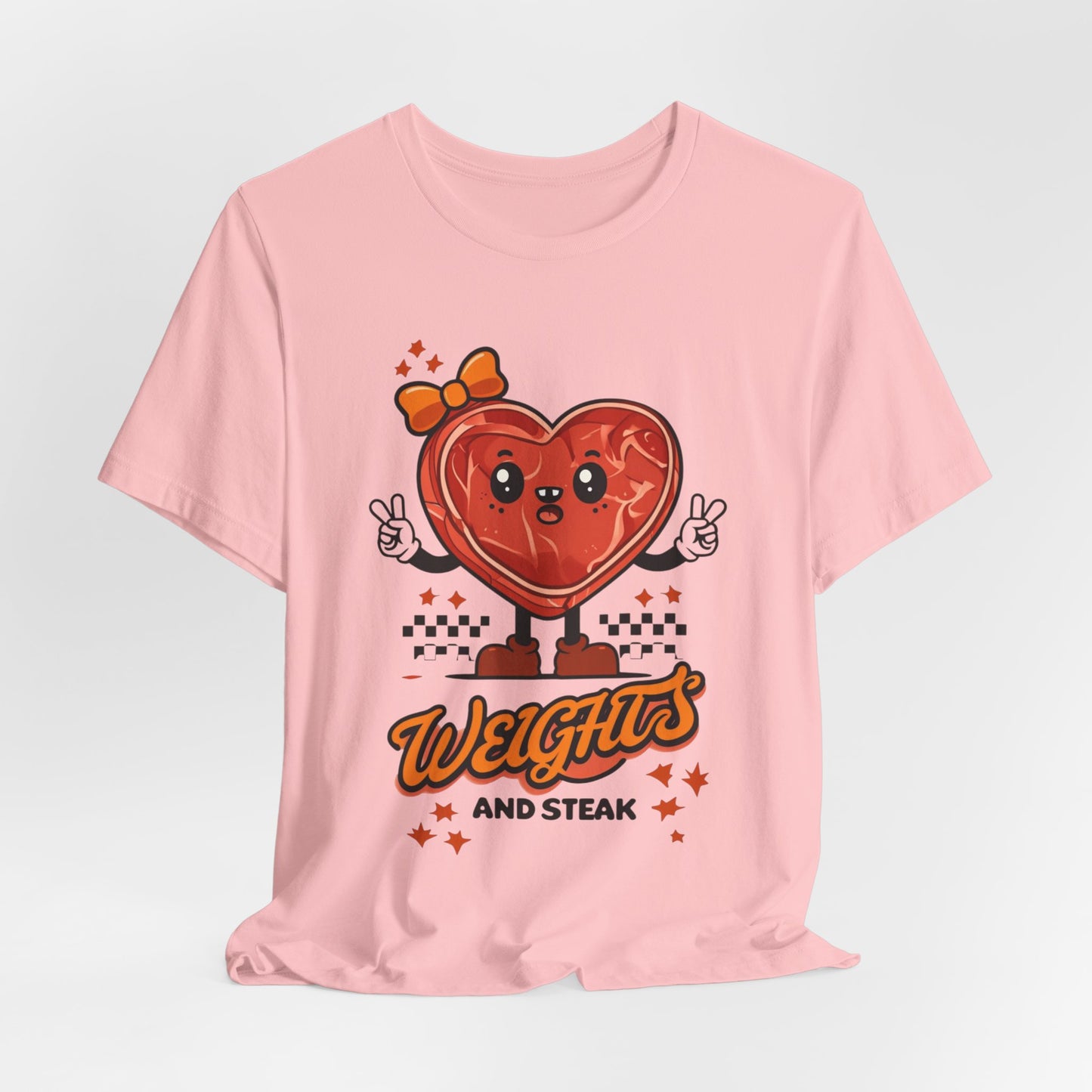 Funny Weights and Steak Unisex Tee, Gym Rat Workout Lover Gift Shirt, Fitness Apparel, Hilarious Exercise Top, Weightlifting Humor T-Shirt
