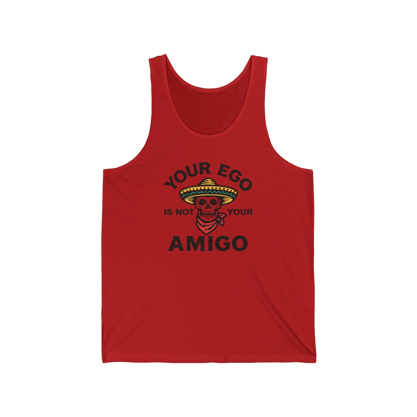 Funny Skull Unisex Jersey Tank Top, Your Ego Is Not Your Amigo, Spanish Sleeveless Shirt, Humorous Skeleton Muscle Tee, Cool Graphic Tee