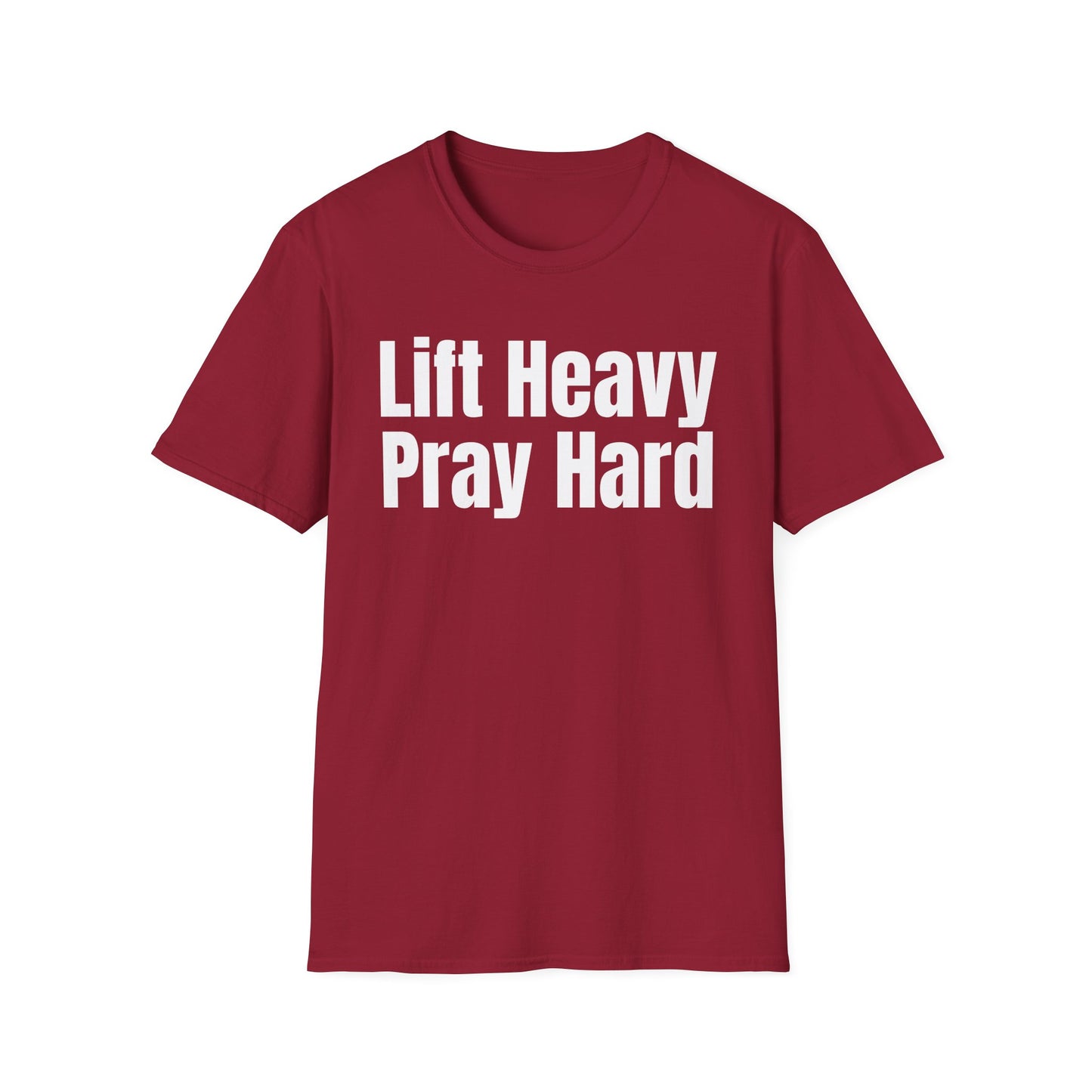 Christian Workout T-Shirt, Religious Exercise Shirt, Inspirational Gym Tee, Unisex Softstyle Top, Lift Heavy Pray Hard Apparel