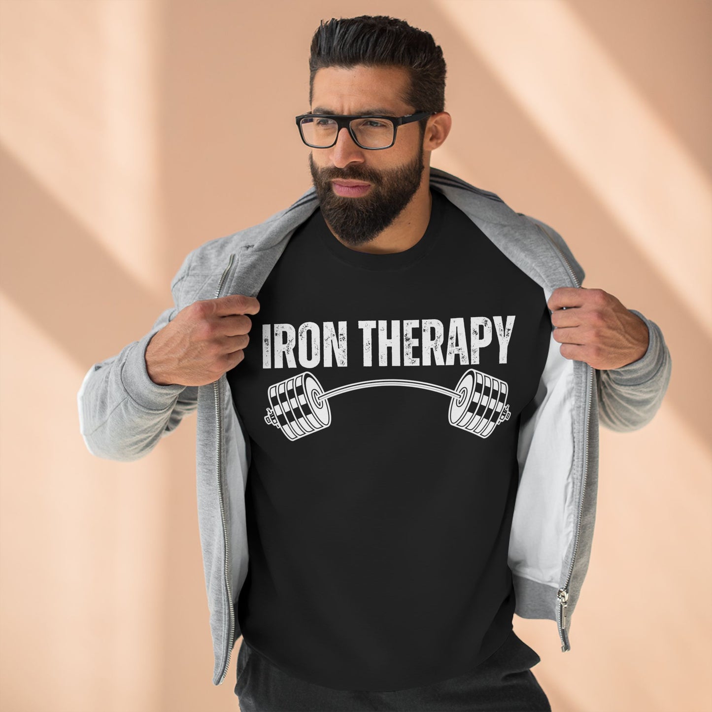 Iron Therapy Unisex Crewneck Sweatshirt, Workout Sweatshirt, Gym Clothes, Fitness Jumper, Exercise Pullover