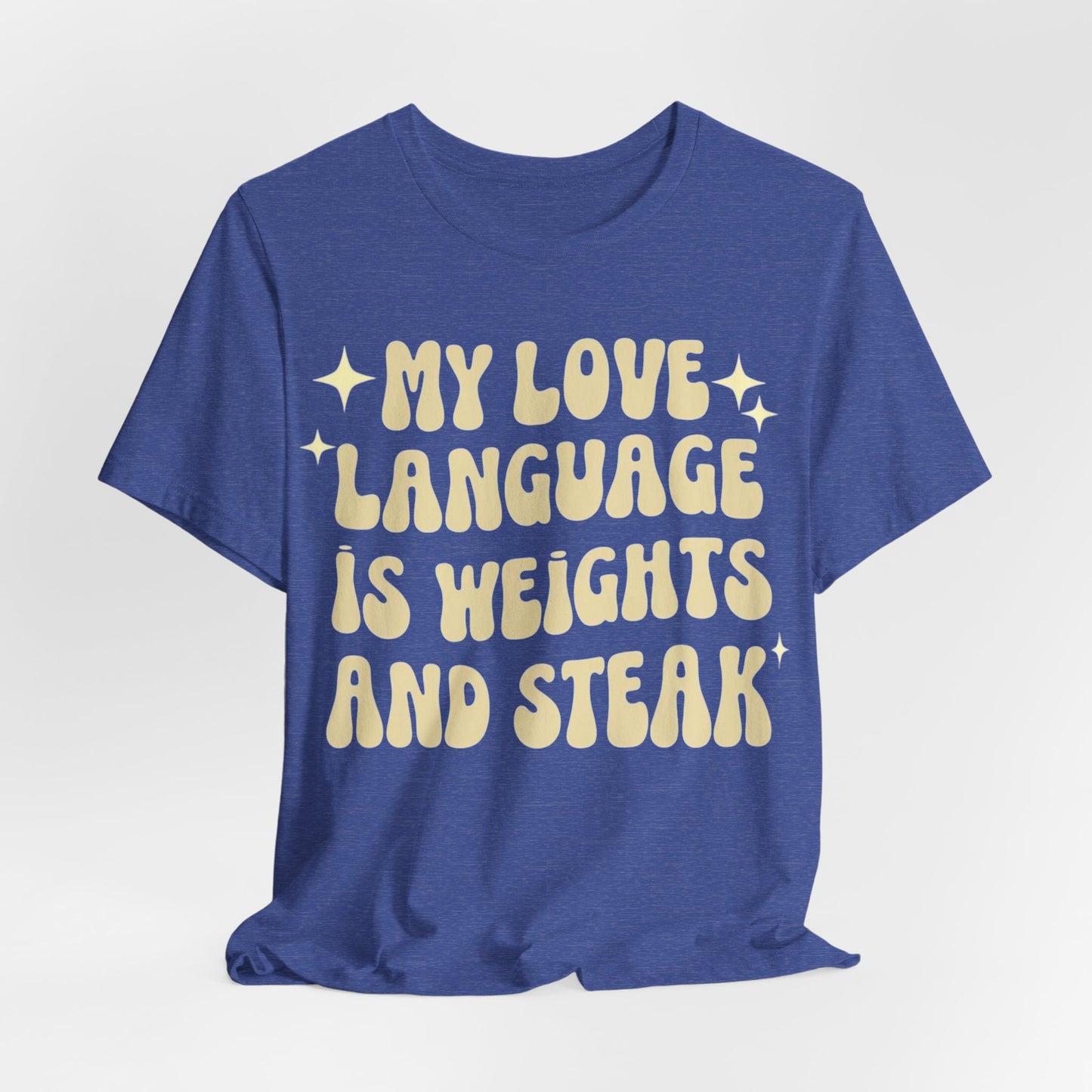 Weights and Steak Lover Unisex Tee, Gym Workout Shirt, Fitness Enthusiast Gift, Funny Weightlifting T-Shirt, Muscle Building Top