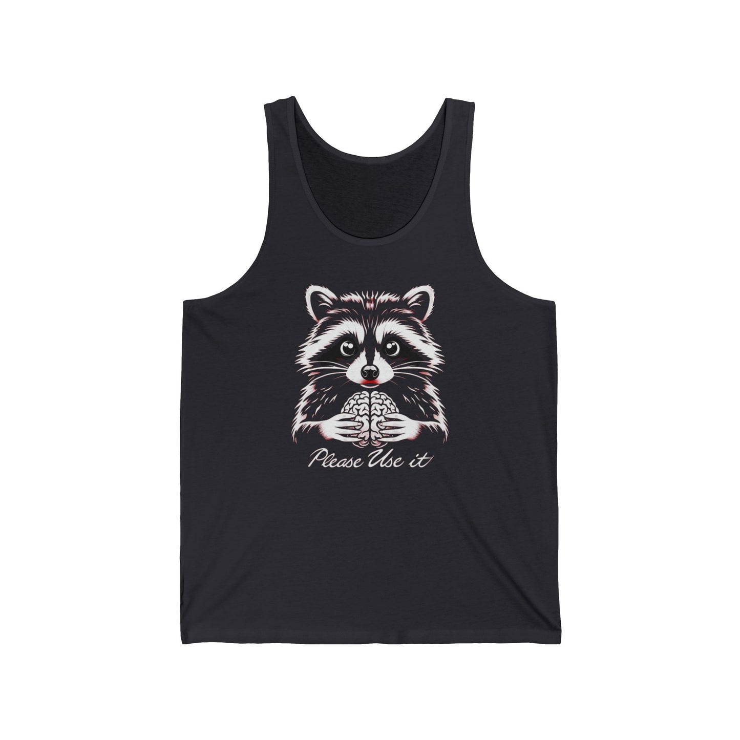 Funny Raccoon Tank Top, Unisex Jersey Tank for Gym, Workout, Use Your Brain, Sleeveless Tee, Muscle Tank, Fitness Apparel