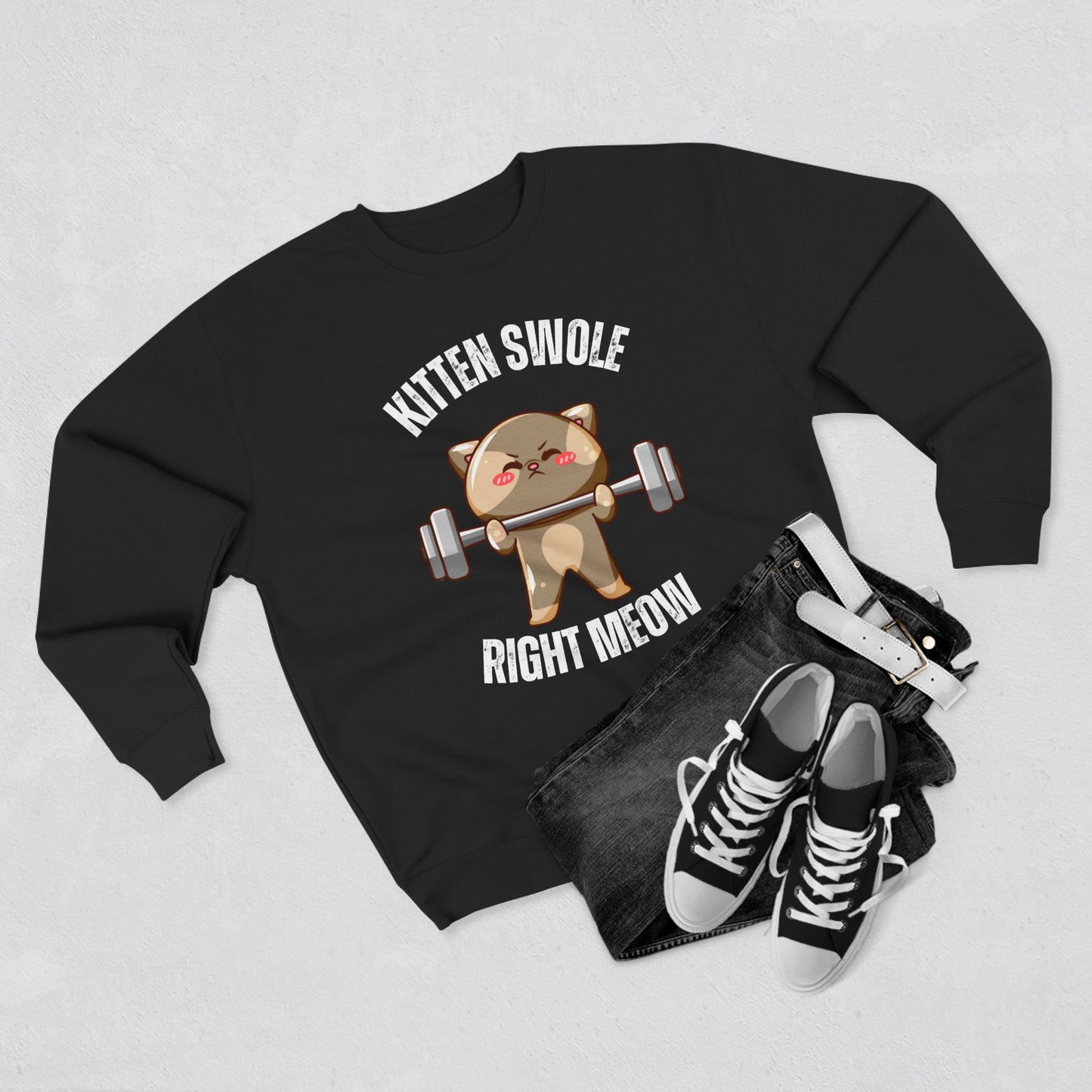 Kitten Swole Right Meow Sweatshirt, Cat Lover Gift, Funny Animal Sweater, Pet Owner Jumper, Cute Kitty Top, Workout Pullover