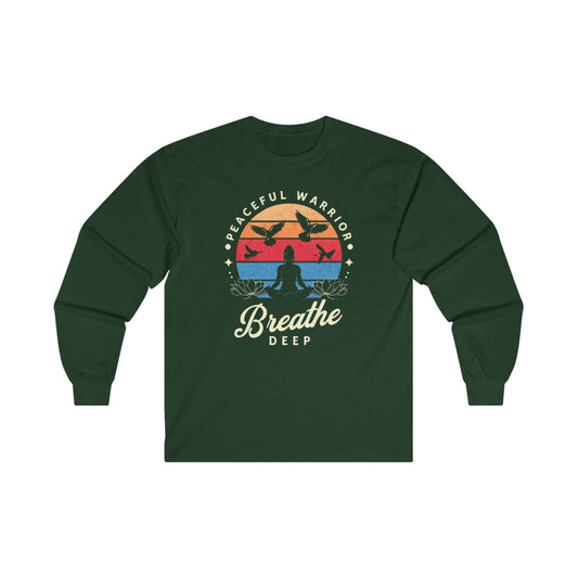 Long Sleeve Yoga TShirt for Yoga Lovers gift for Yogi Tees for Yoga Tee Shirts for Yoga Class Peaceful Warrior Shirt Breath Deeply T-shrit