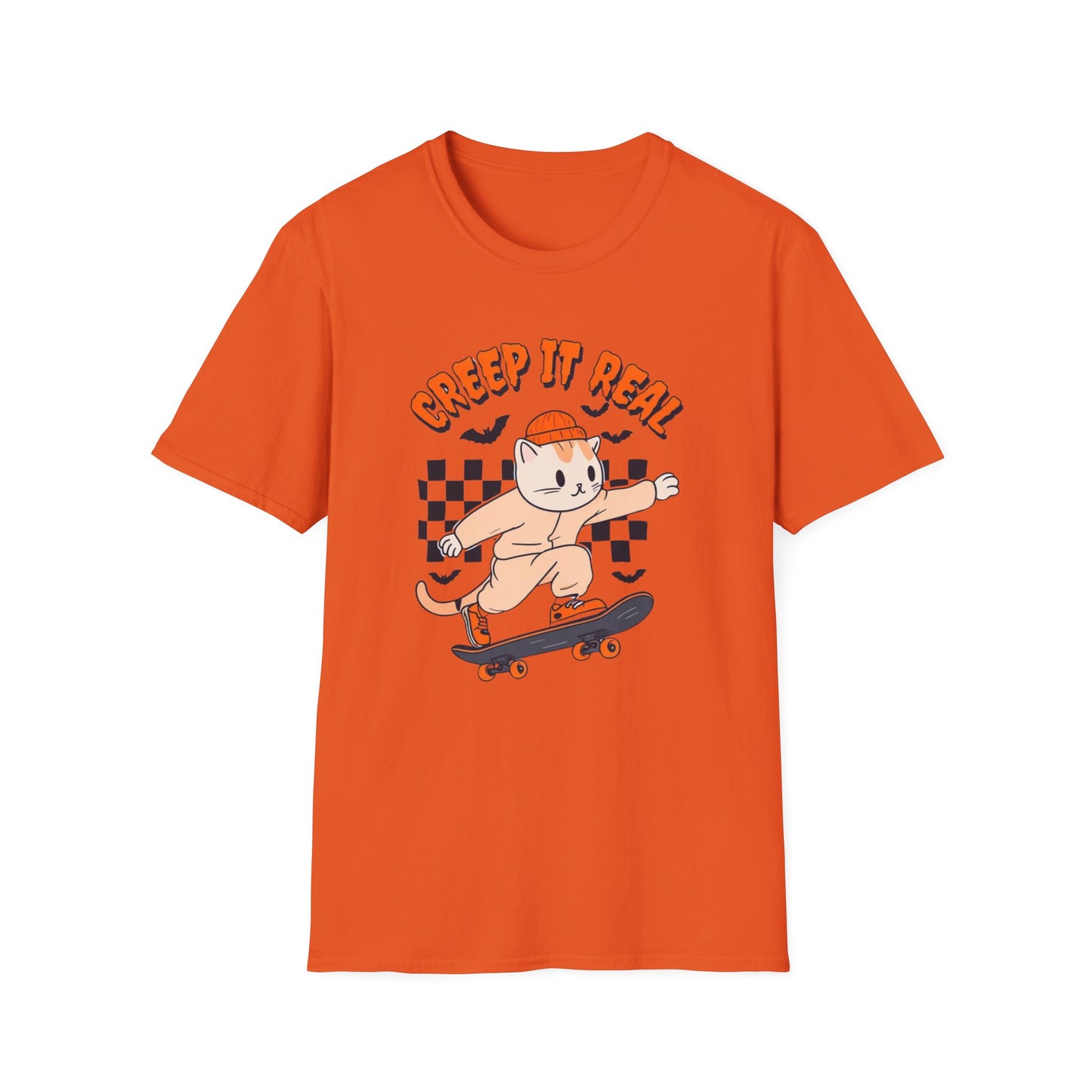 Creep It Real Tshirt Halloween T-shirt Ghost Skateboarding Shirt Halloween T Shirt for Skater gift for Cat Lover gifts Cat Halloween T-shirt