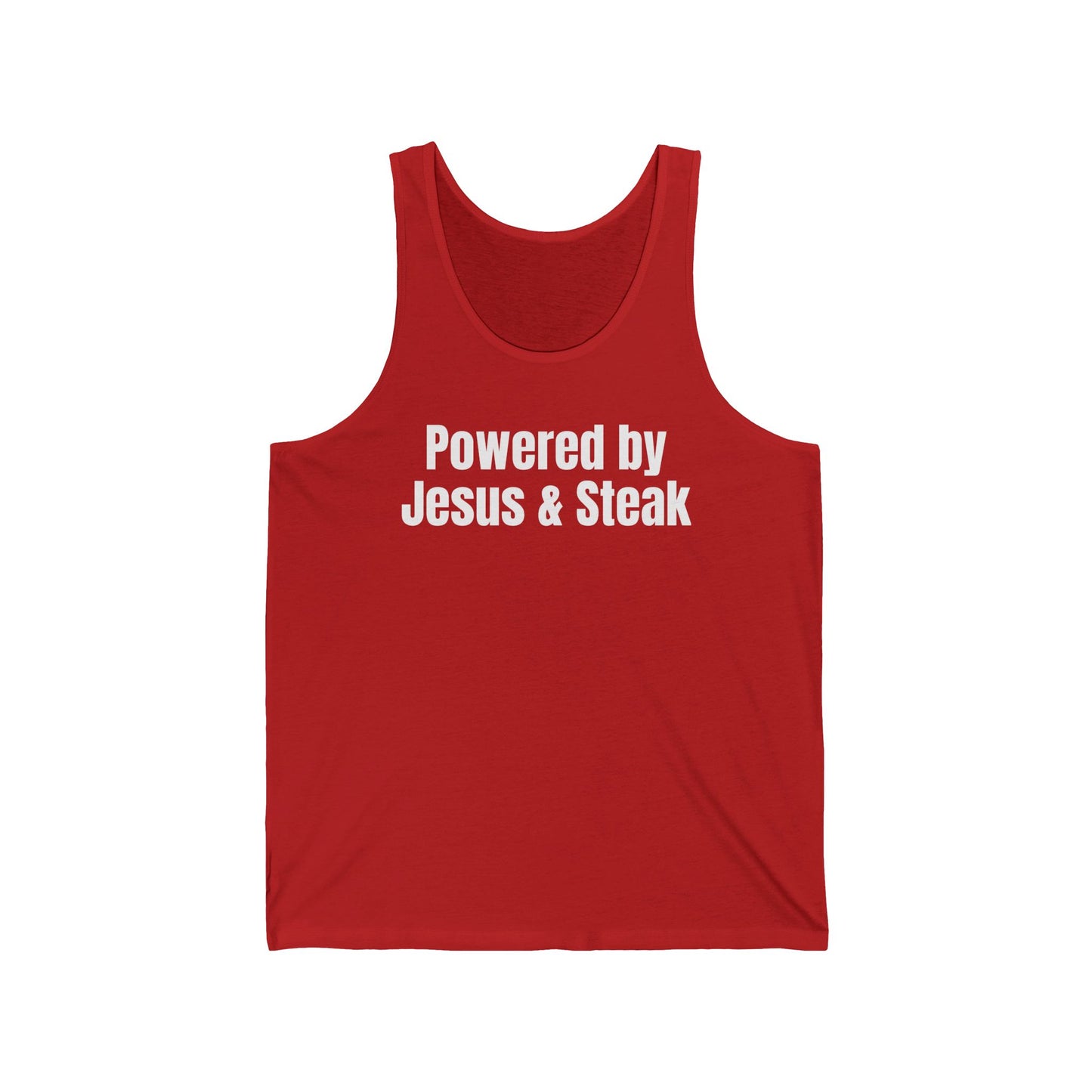 Powered By Jesus and Steak Shirt for Christian Tank Top for the Gym Tank Tops for him gifts for her Christian Workout Shirts for Steak Lover