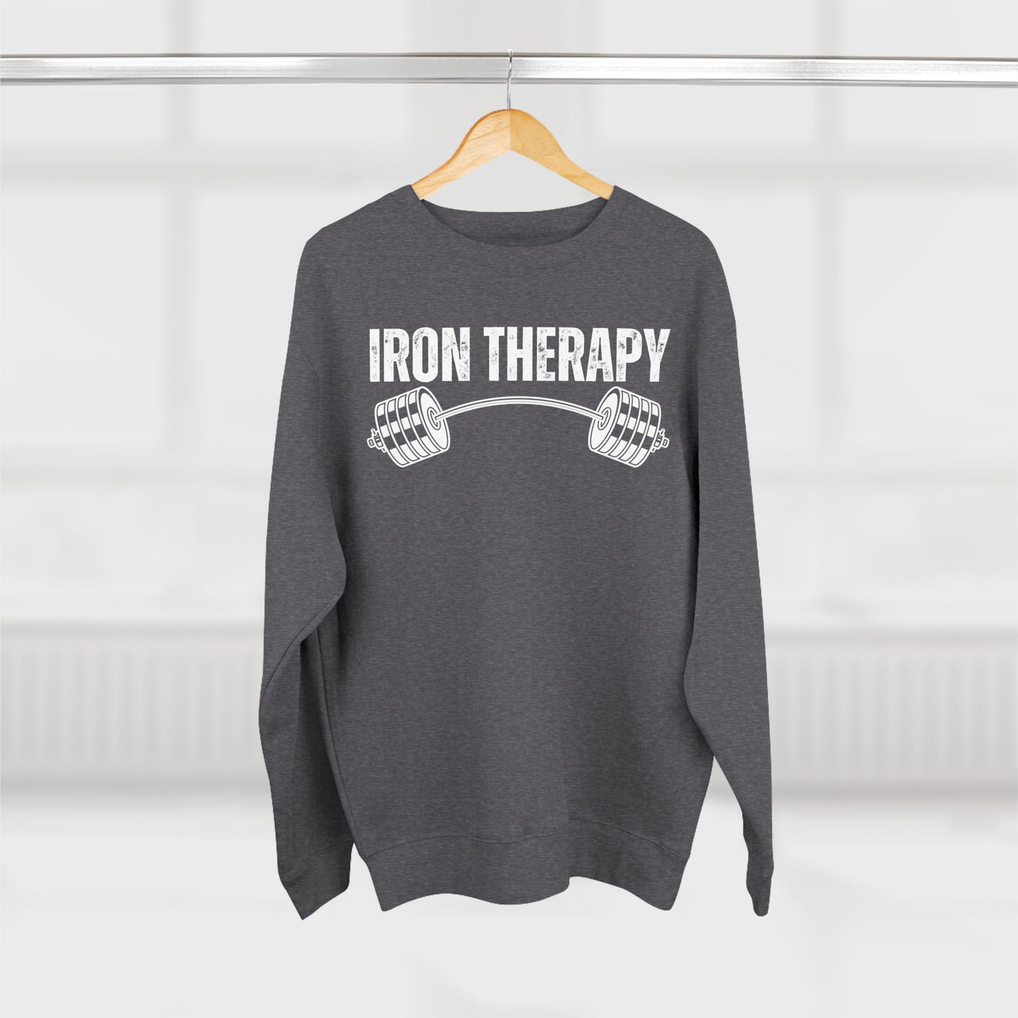 Iron Therapy Unisex Crewneck Sweatshirt, Workout Sweatshirt, Gym Clothes, Fitness Jumper, Exercise Pullover
