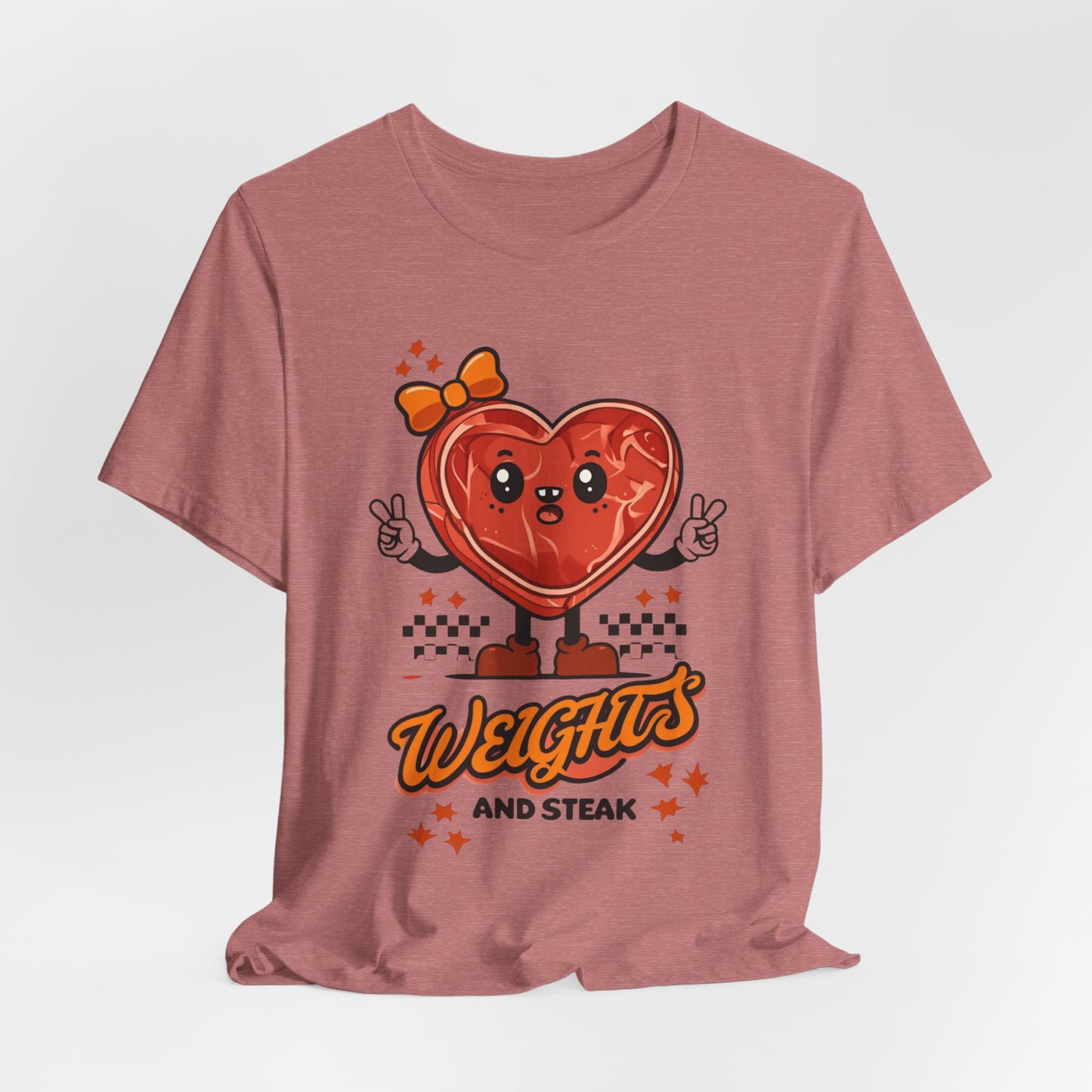 Funny Weights and Steak Unisex Tee, Gym Rat Workout Lover Gift Shirt, Fitness Apparel, Hilarious Exercise Top, Weightlifting Humor T-Shirt