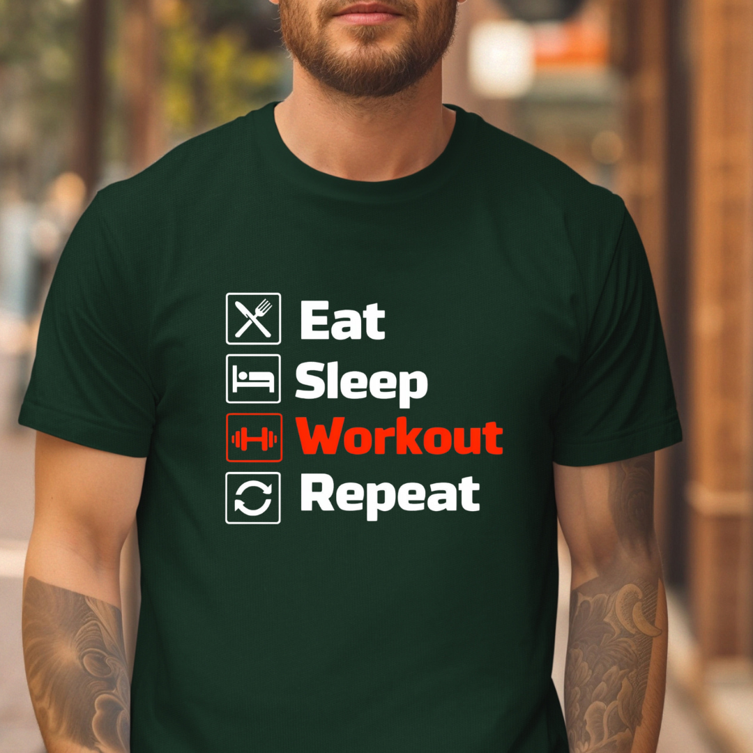 Eat Sleep Workout Repeat TShirt for Gym Shirts for Workout Tops for Gym Lover gift ideas for CHristmas gift for Powerlifter T-shirt for Him