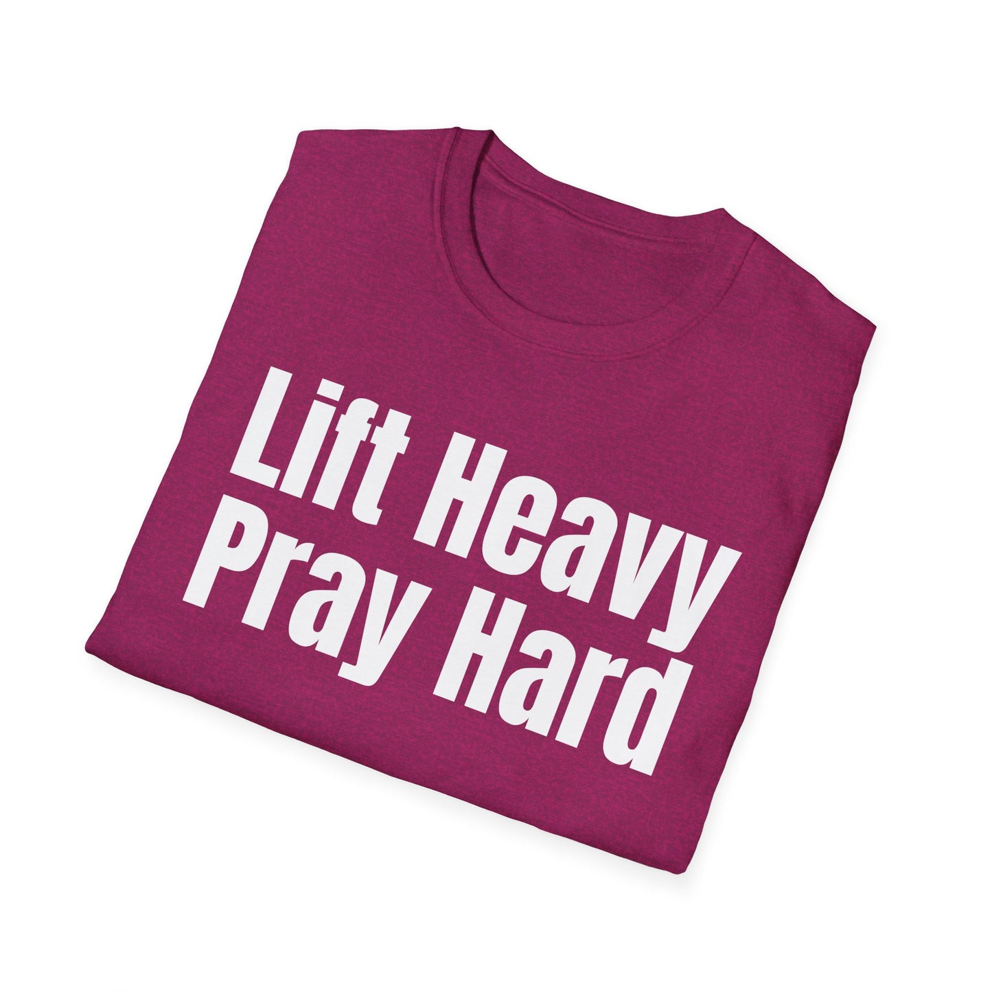 Christian Workout T-Shirt, Religious Exercise Shirt, Inspirational Gym Tee, Unisex Softstyle Top, Lift Heavy Pray Hard Apparel