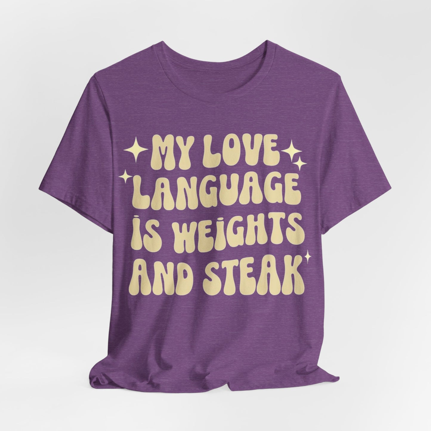 Weights and Steak Lover Unisex Tee, Gym Workout Shirt, Fitness Enthusiast Gift, Funny Weightlifting T-Shirt, Muscle Building Top
