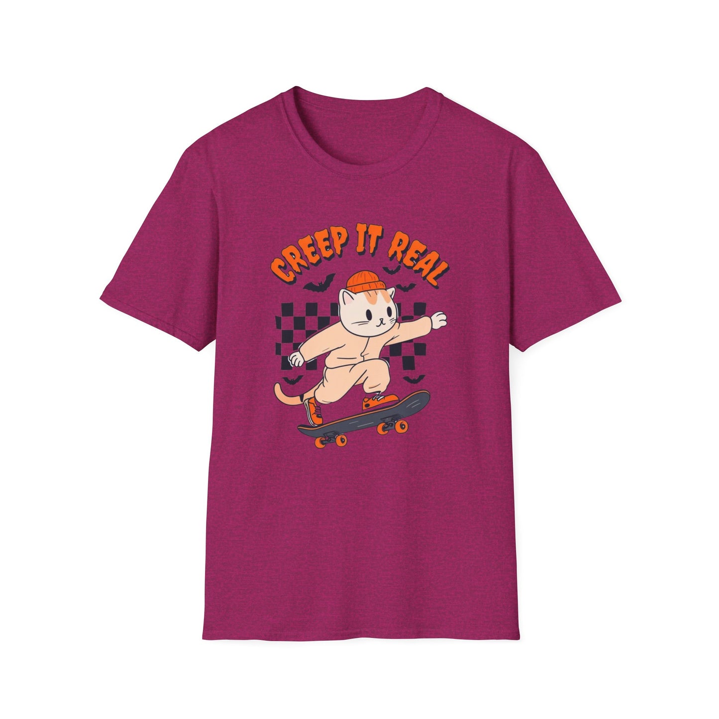 Creep It Real Tshirt Halloween T-shirt Ghost Skateboarding Shirt Halloween T Shirt for Skater gift for Cat Lover gifts Cat Halloween T-shirt