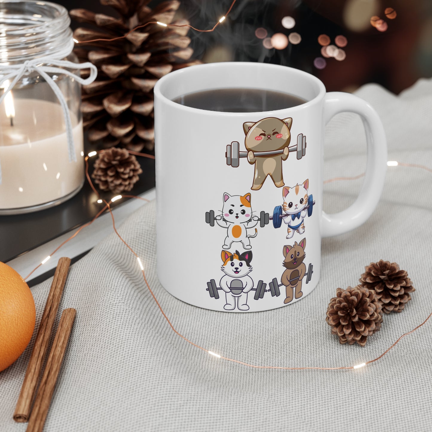 Cat Mug for Cat Lover gift for Gym Lover gift for Fitness Lover gift for Workout gift - Cats Lifting Weights 15oz Large Coffee Mug