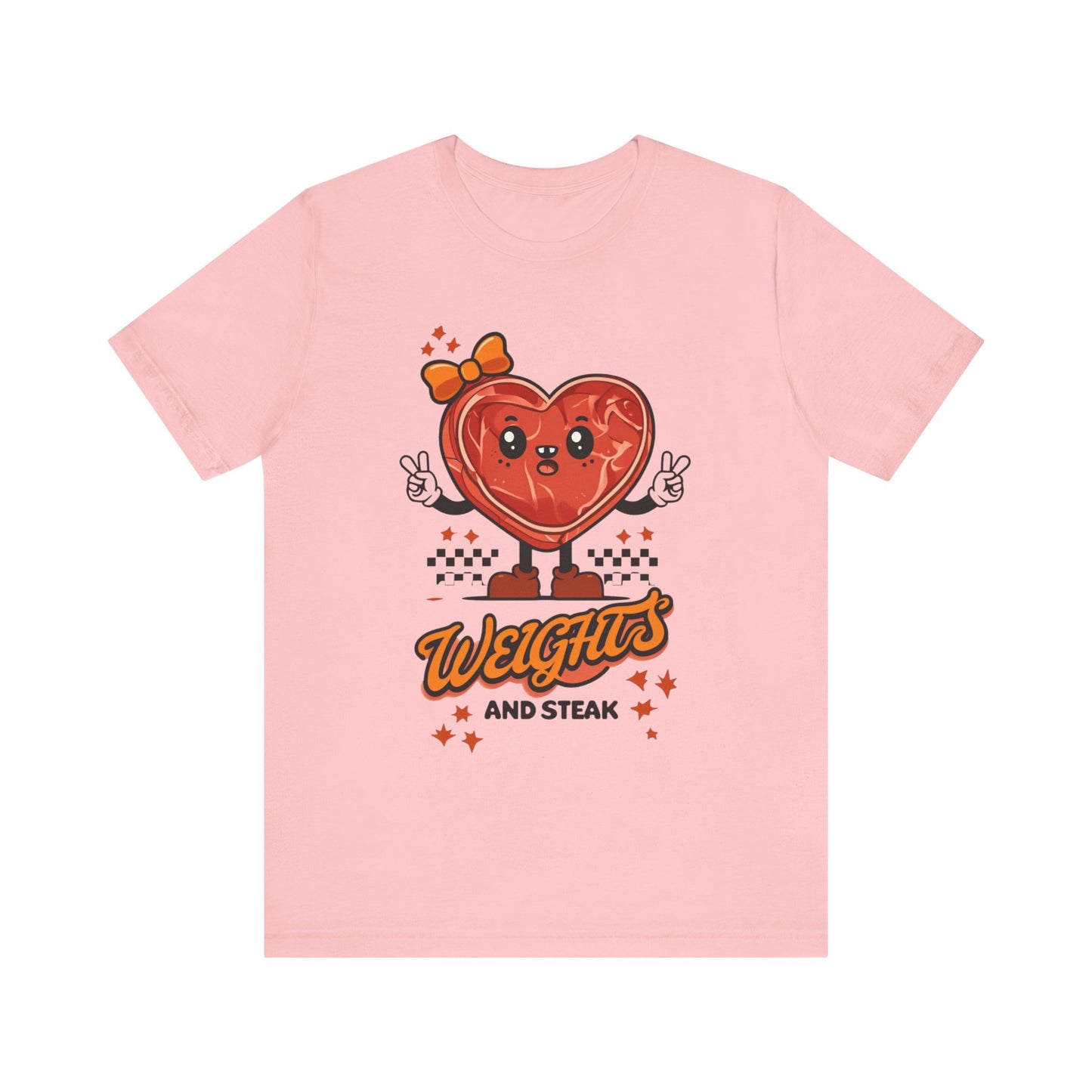 Funny Weights and Steak Unisex Tee, Gym Rat Workout Lover Gift Shirt, Fitness Apparel, Hilarious Exercise Top, Weightlifting Humor T-Shirt