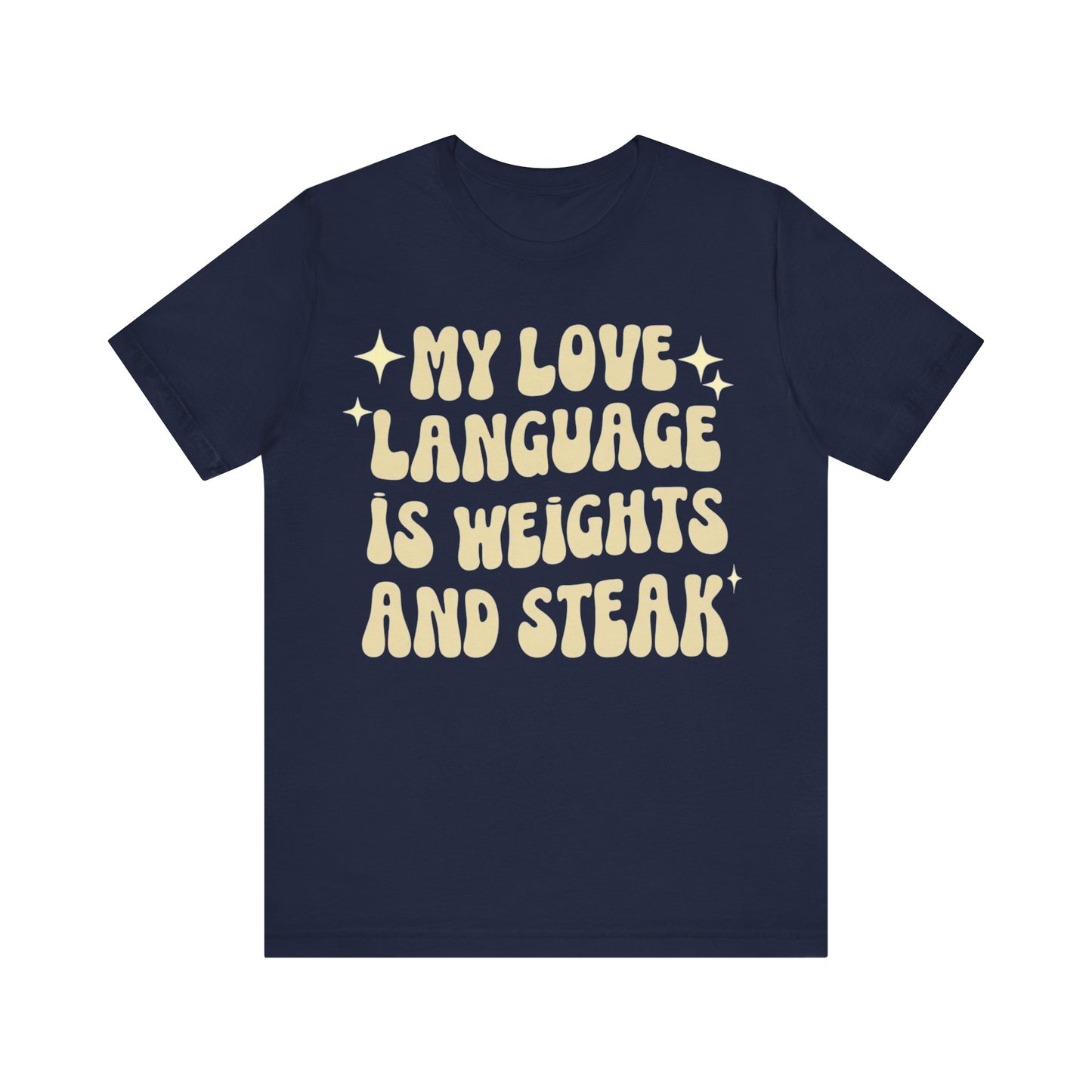 Weights and Steak Lover Unisex Tee, Gym Workout Shirt, Fitness Enthusiast Gift, Funny Weightlifting T-Shirt, Muscle Building Top