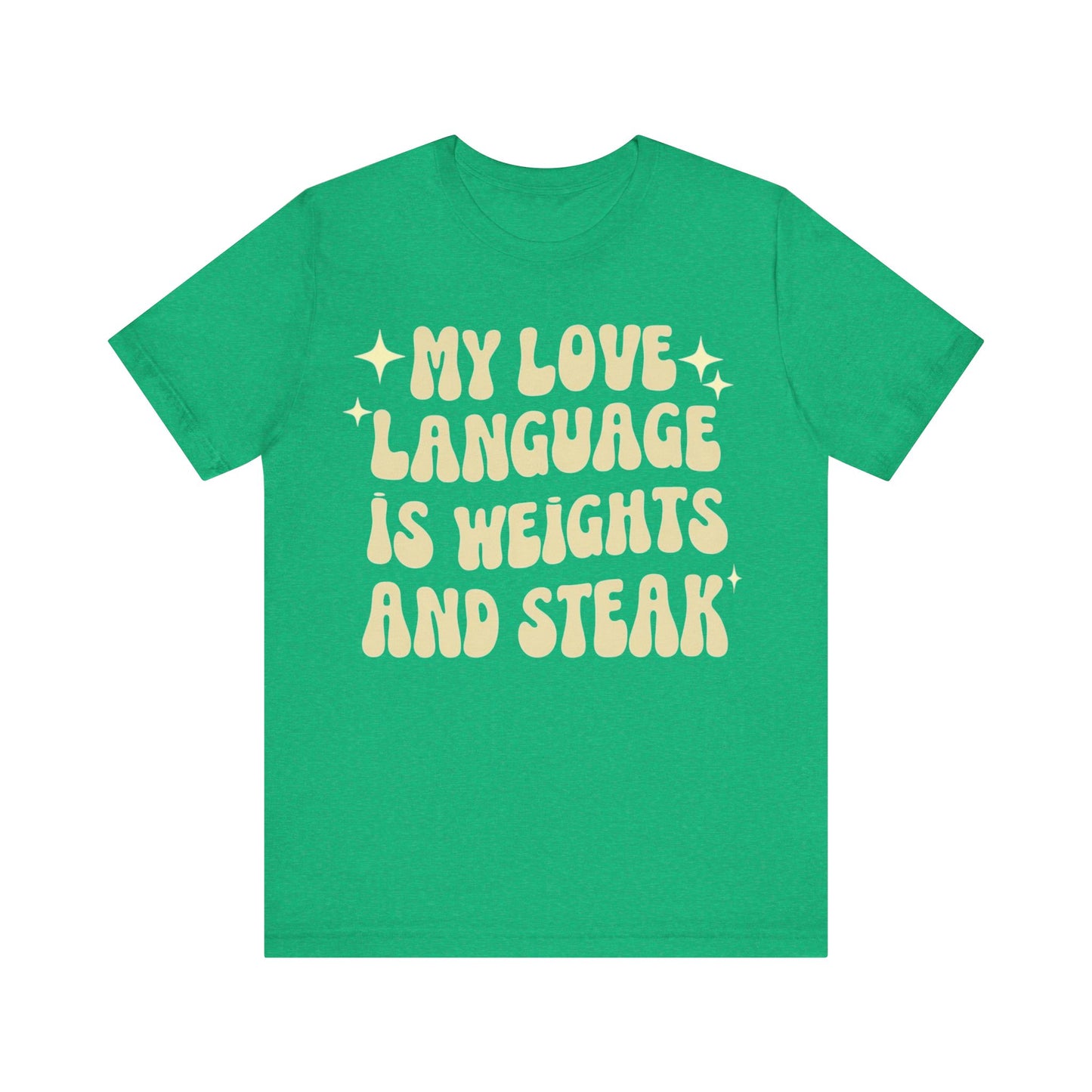 Weights and Steak Lover Unisex Tee, Gym Workout Shirt, Fitness Enthusiast Gift, Funny Weightlifting T-Shirt, Muscle Building Top