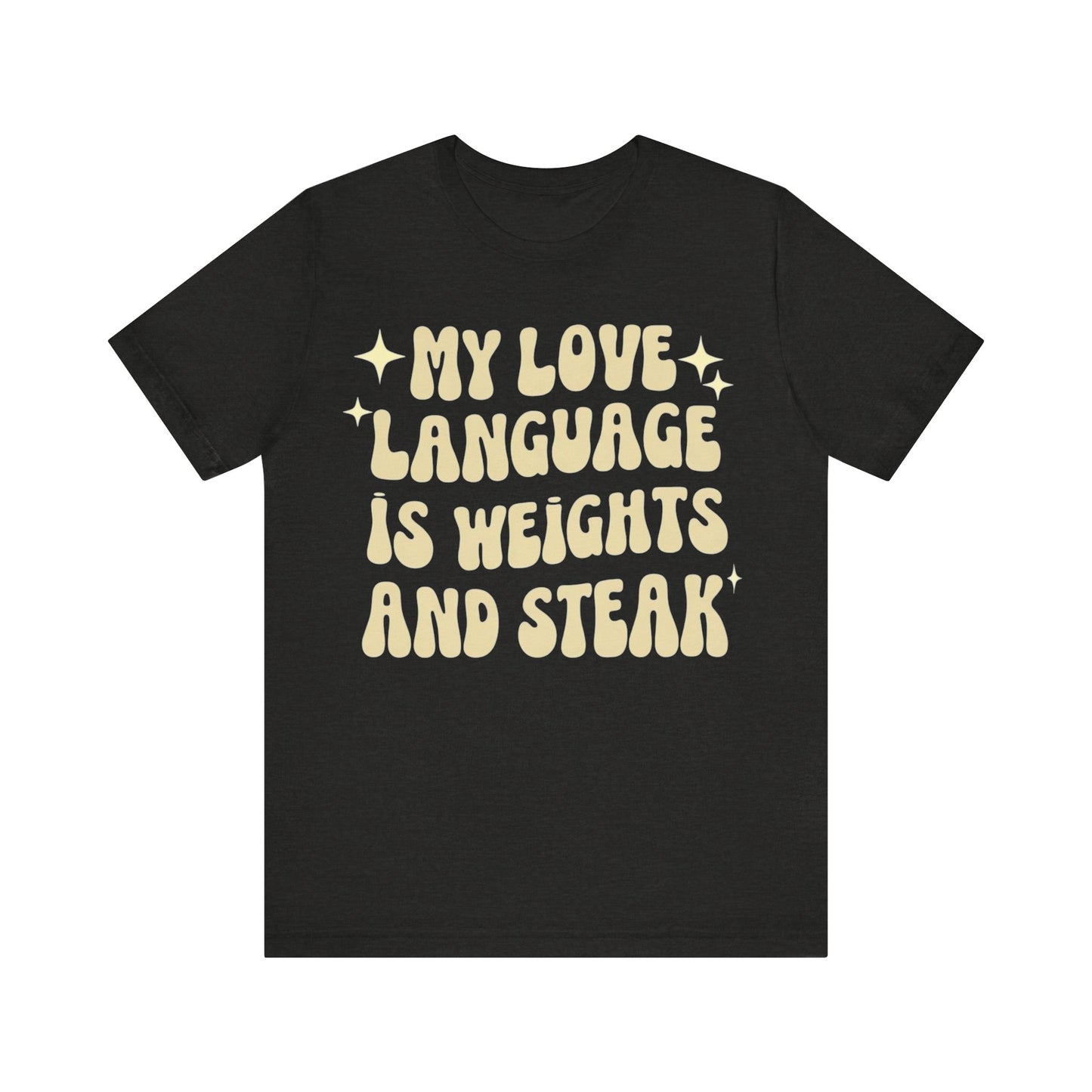 Weights and Steak Lover Unisex Tee, Gym Workout Shirt, Fitness Enthusiast Gift, Funny Weightlifting T-Shirt, Muscle Building Top