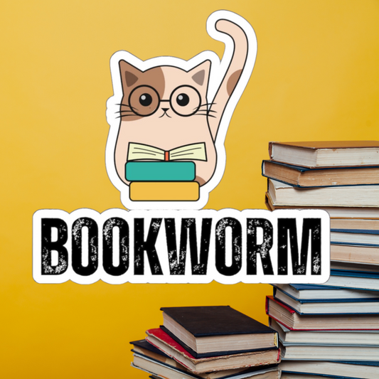 BOOKWORM Sticker for Cat Lover gift for Book Lover gifts for Cat Mom Bookish Stickers Cute Cat reading books