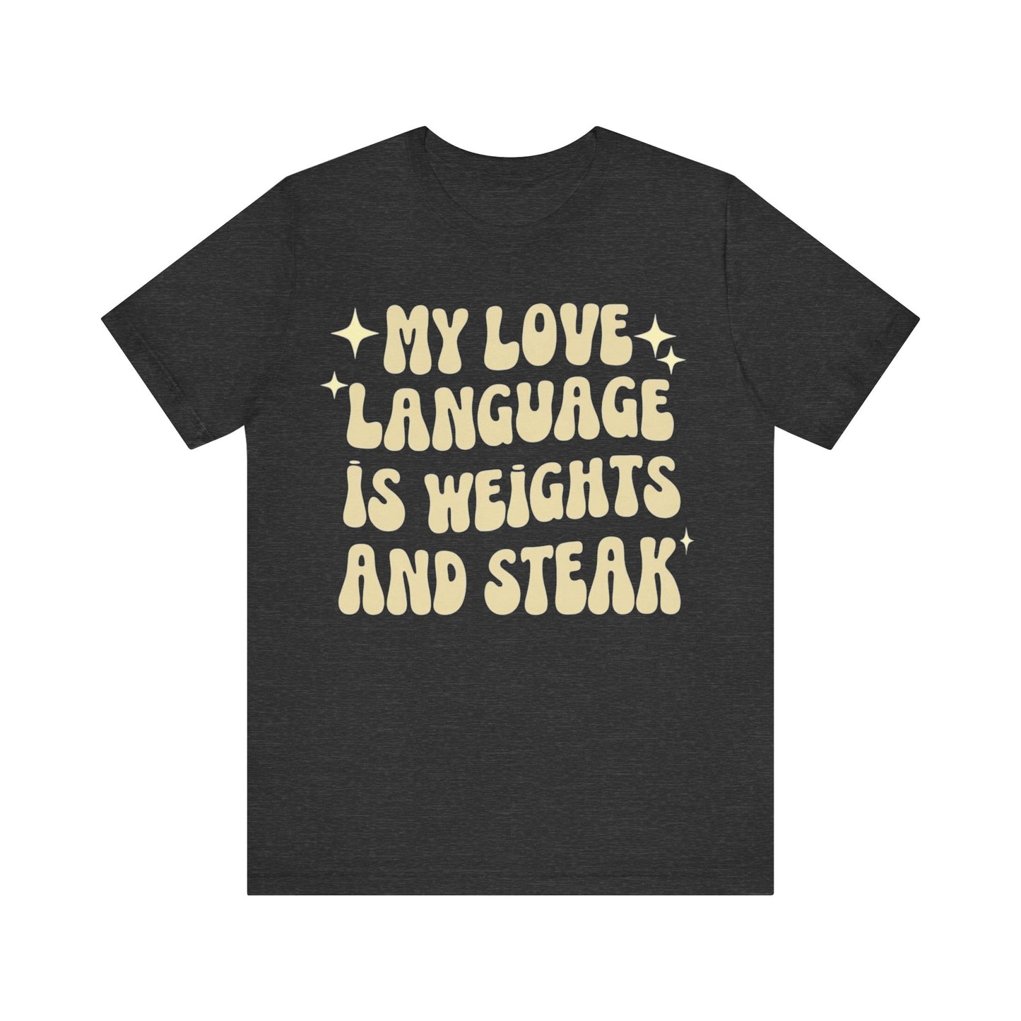 Weights and Steak Lover Unisex Tee, Gym Workout Shirt, Fitness Enthusiast Gift, Funny Weightlifting T-Shirt, Muscle Building Top