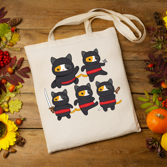 Funny Ninja Cat Tote Bag for Cat Lover gift for Her Samurai Cats Bags for Kitty Mom gifts for Cat Dad Funny gifts for Friend