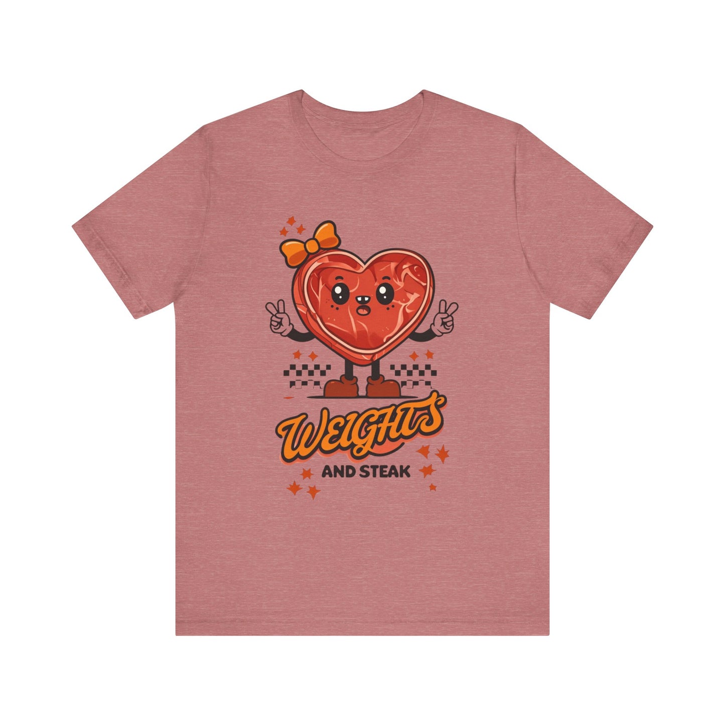 Funny Weights and Steak Unisex Tee, Gym Rat Workout Lover Gift Shirt, Fitness Apparel, Hilarious Exercise Top, Weightlifting Humor T-Shirt