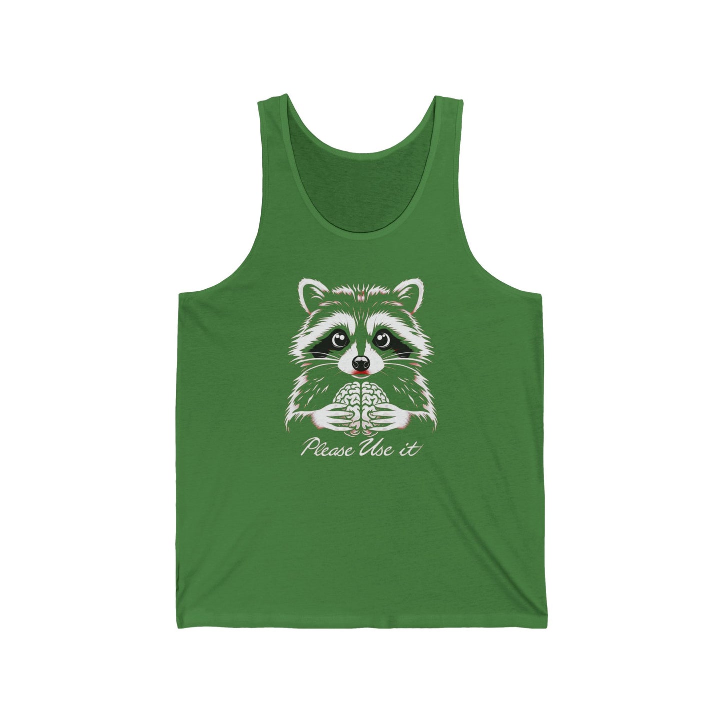 Funny Raccoon Tank Top, Unisex Jersey Tank for Gym, Workout, Use Your Brain, Sleeveless Tee, Muscle Tank, Fitness Apparel