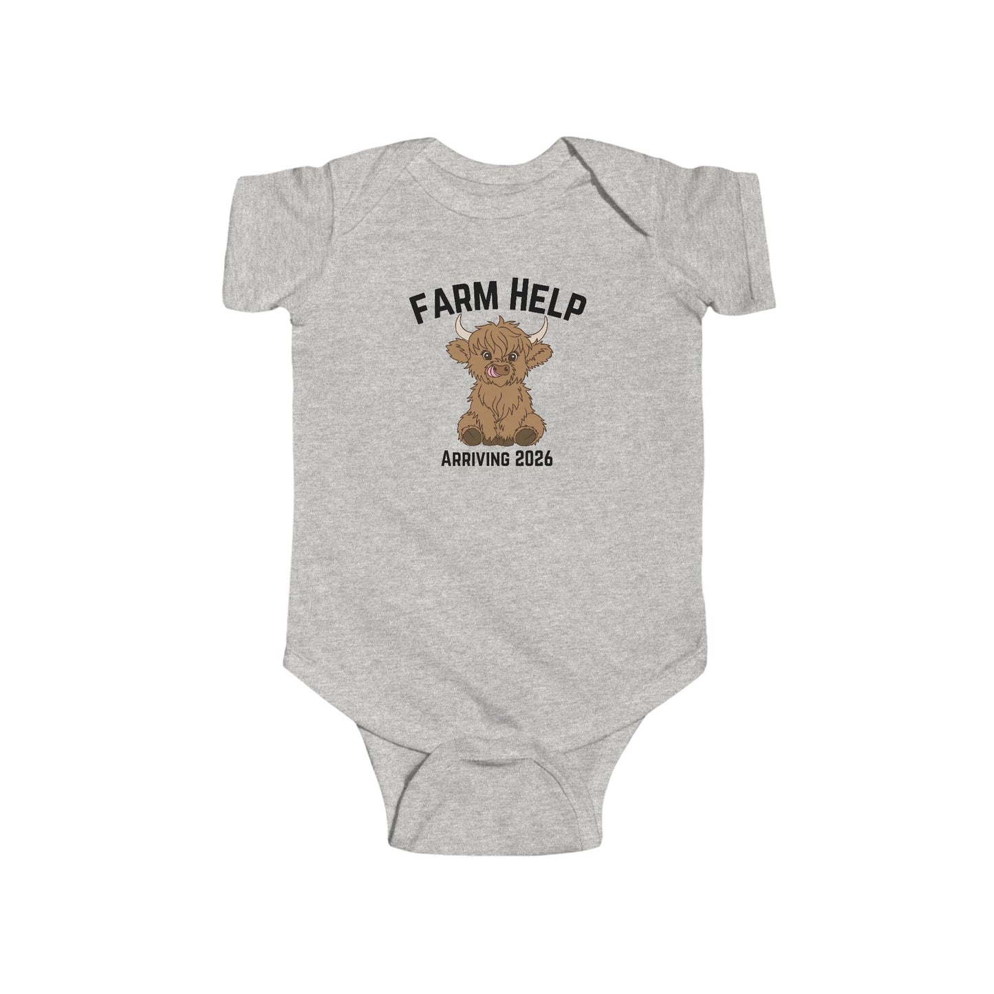 Highland Cow Infant Bodysuit, Custom Baby One Piece Suits, Personalized Homestead Farmer Gift, Cow Themed Baby Outfit, Farm Animal Baby Clothes