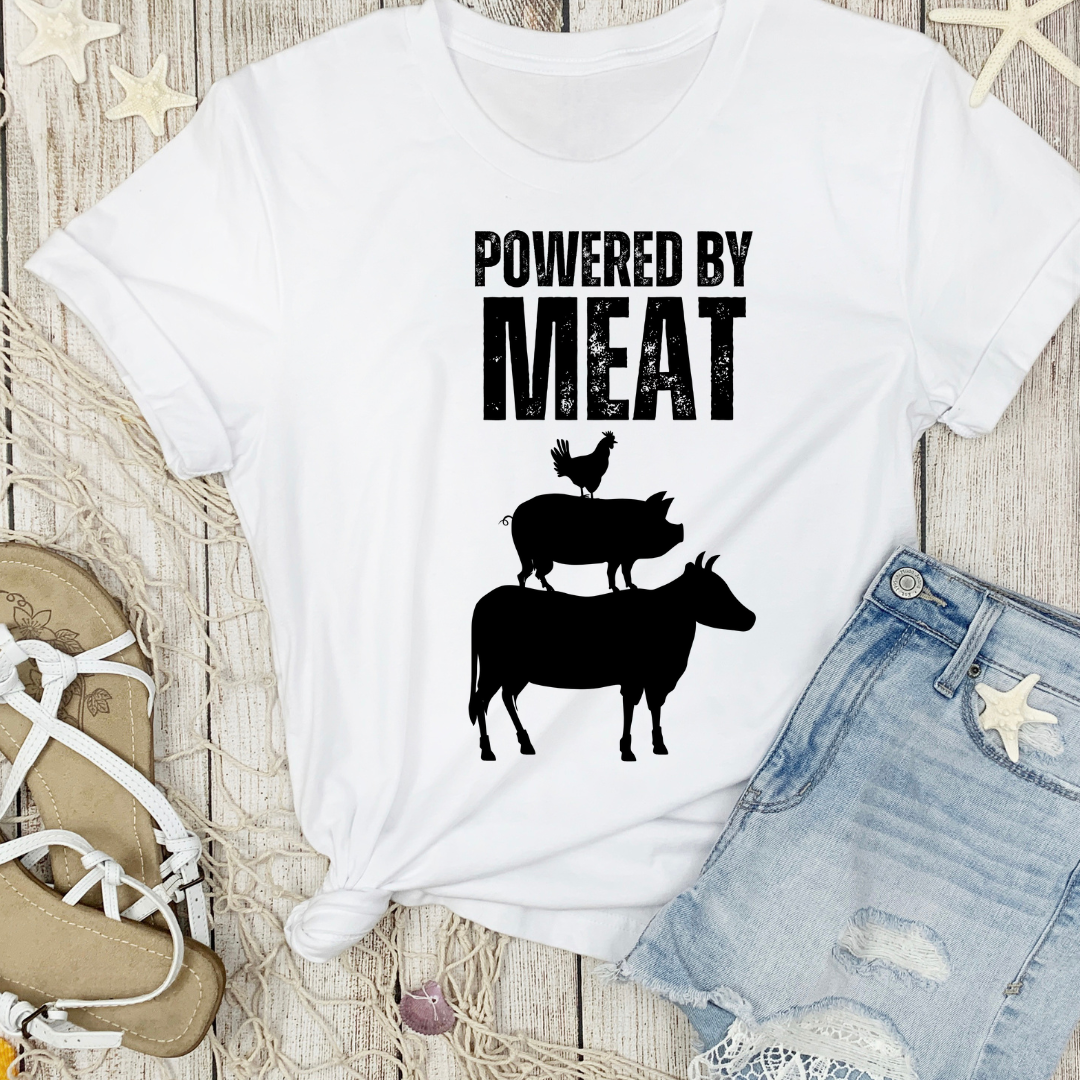 POWERED BY MEAT Shirts for Carnivores Funny MEAT T-shirt for Meat Lover Gift for Carnivore Shirt Healthy Diet T Shirt