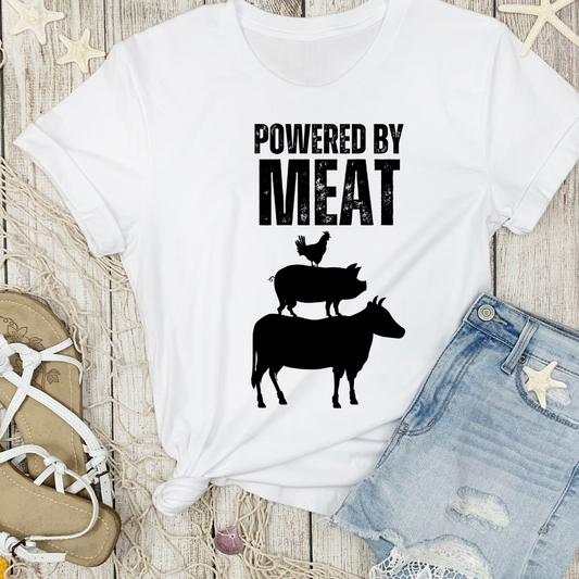 POWERED BY MEAT Shirts for Carnivores Funny MEAT T-shirt for Meat Lover Gift for Carnivore Shirt Healthy Diet T Shirt
