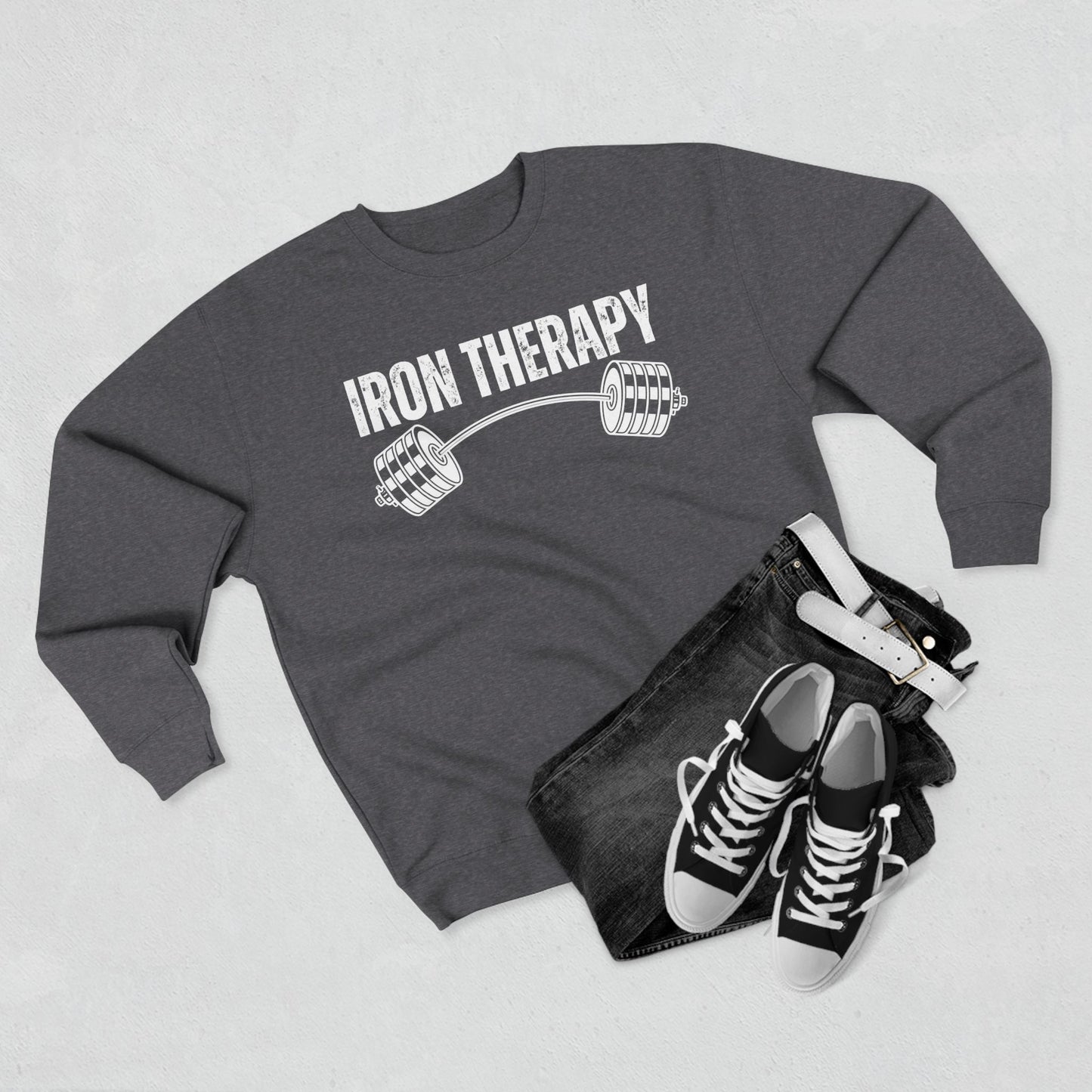 Iron Therapy Unisex Crewneck Sweatshirt, Workout Sweatshirt, Gym Clothes, Fitness Jumper, Exercise Pullover