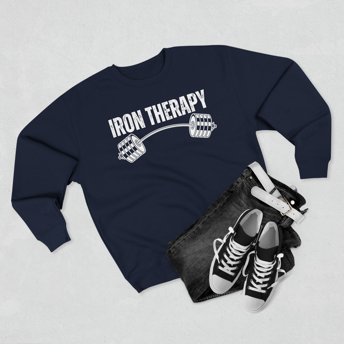 Iron Therapy Unisex Crewneck Sweatshirt, Workout Sweatshirt, Gym Clothes, Fitness Jumper, Exercise Pullover