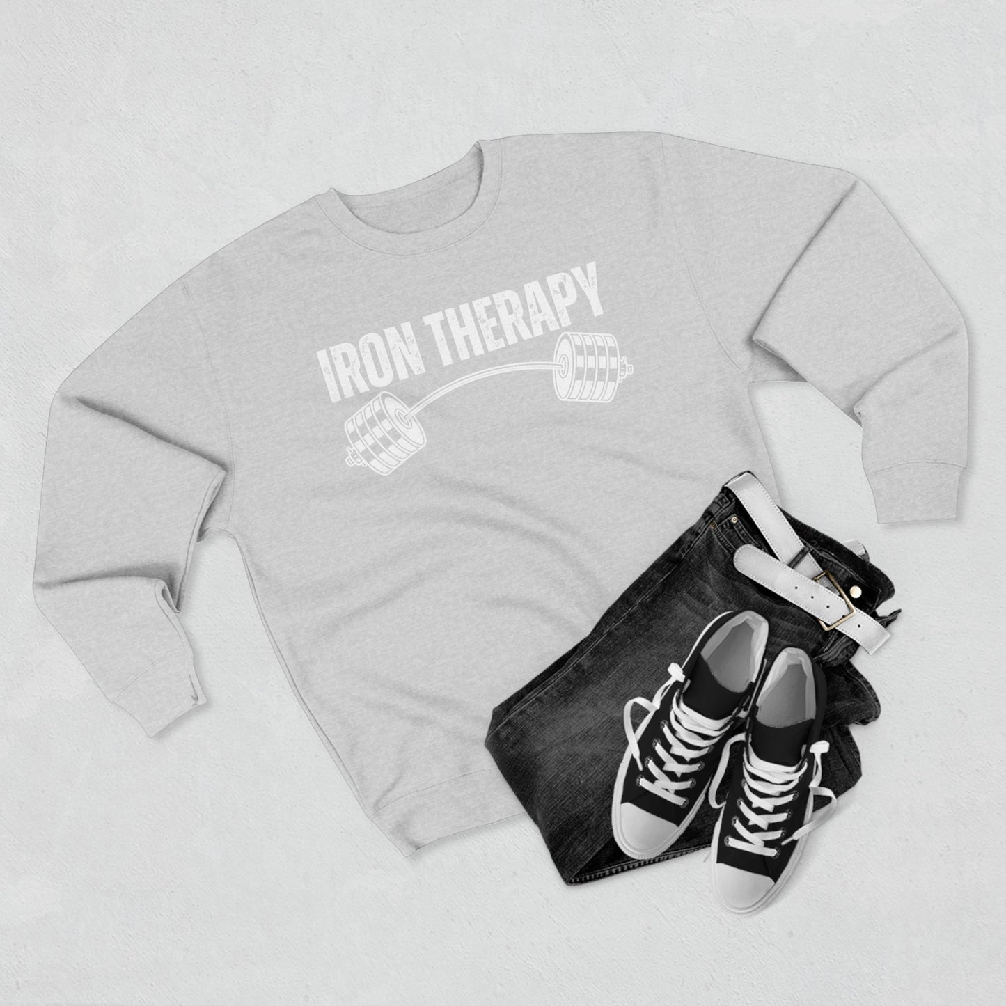 Iron Therapy Unisex Crewneck Sweatshirt, Workout Sweatshirt, Gym Clothes, Fitness Jumper, Exercise Pullover