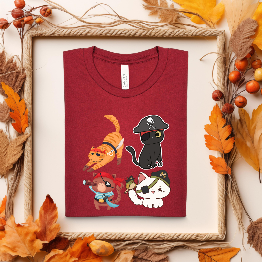 Pirate Cat Shirt for Halloween T-shirts for Funny Cat Halloween gifts Cute Cat Halloween T Shirt for Halloween gift for Cat Lovers gift idea