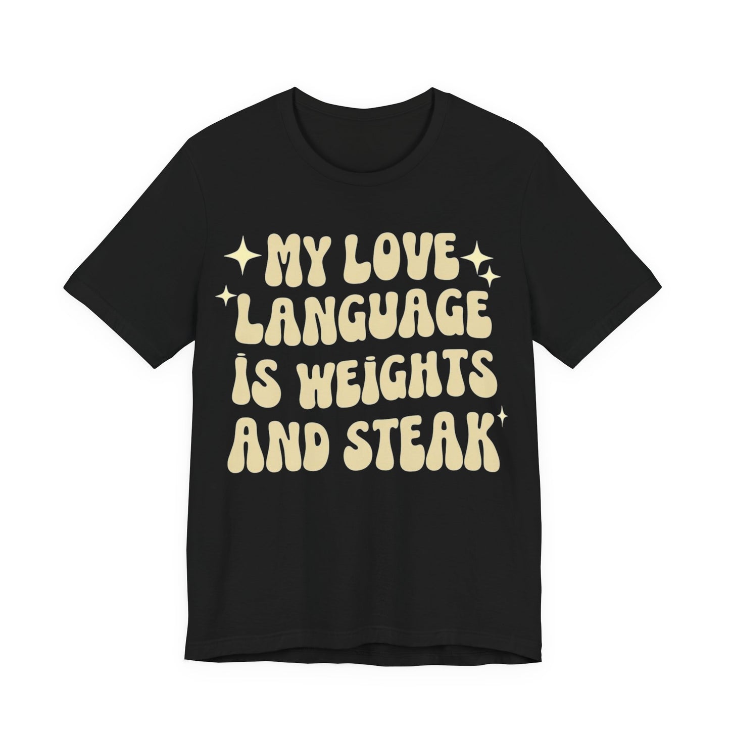 Weights and Steak Lover Unisex Tee, Gym Workout Shirt, Fitness Enthusiast Gift, Funny Weightlifting T-Shirt, Muscle Building Top