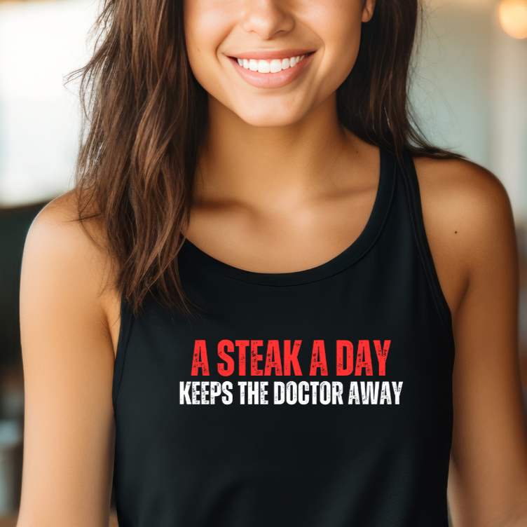 Funny Meat Tank Top Steak Lover T-shirt gift for Meat Lover Gift Meat lovers Shirt Carnivore  A Steak A Day Keeps The Doctor Away Gym Workout Tank Tops