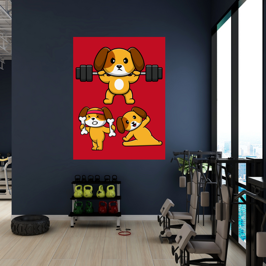 Gym Poster Funny Dog Lifting Weights Dogs Working Out Posters Powerlifting Puppy Poster for Workout Lover Gym Rat Home Gym Decor Wall Art