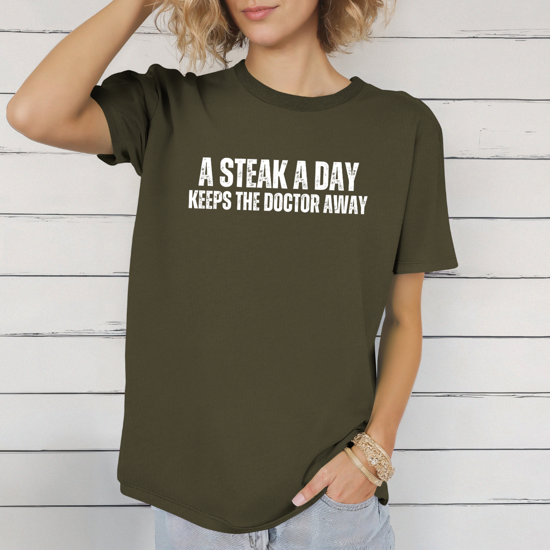 Steak Lover T-shirt gift for Meat Lover Shirt Carnivore Shirt for Barbecuing T Shirts for Keto Diet gifts Steak A Day Keeps The Doctor Away