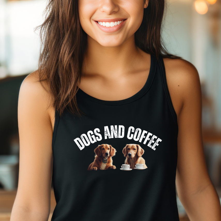 Dogs and Coffee Tank Top for Dog Lover Tank tops for Dog Mom gift for Golden Retriever gifts for Golden Retriever Lover Tank Tops