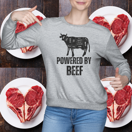 Meat Sweatshirt for Meat Lover gift for Carnivore gift for Beef Lover SweatShirt Powered by Beef Pullover 80% Cotton