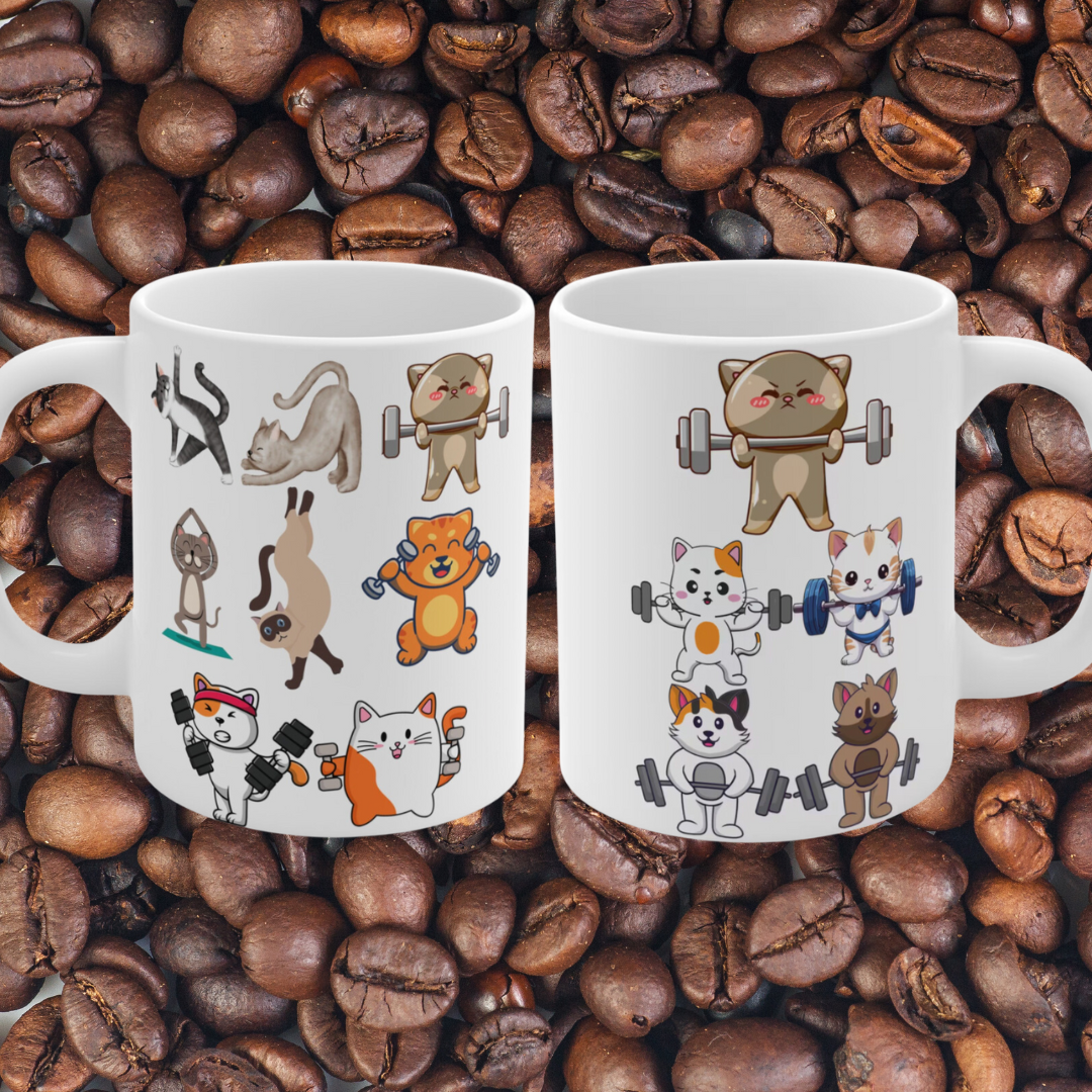 Cat Mug for Cat Lover gift for Gym Lover gift for Fitness Lover gift for Workout gift - Cats Lifting Weights 15oz Large Coffee Mug