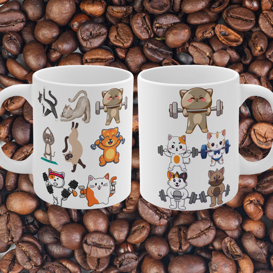 Cat Mug for Cat Lover gift for Gym Lover gift for Fitness Lover gift for Workout gift - Cats Lifting Weights 15oz Large Coffee Mug
