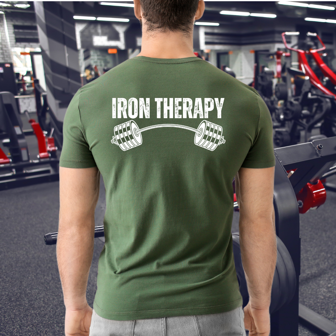 BACK DESIGN Gym Shirts Iron Therapy Gym shirt for Workout Lovers gift for Fitness Lover T-shirts for Men t shirt for Women's Tee Gym Rat gift Back Text
