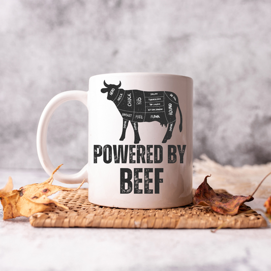 Meat Mug Funny Carnivore Coffee Mug for Meat Lover gifts for Rancher Powered By BEEF gift for Dad gifts for Mom