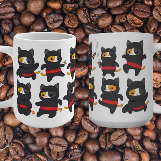 Funny Ninja Cat Mug for Cat Lover gift for Her Samurai Kitty Mugs for Cat mom gifts for Cat Dad Parent Large Feline Coffee Mug for Mom