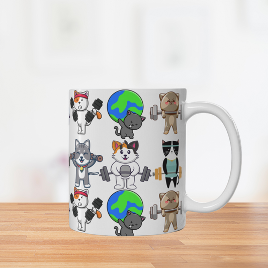 Funny Cat Gym Mug for Cat Love gift of Cute Cat Coffee Mug for Cat mom gift for Her, Cats Working out Coffee Cup 110z