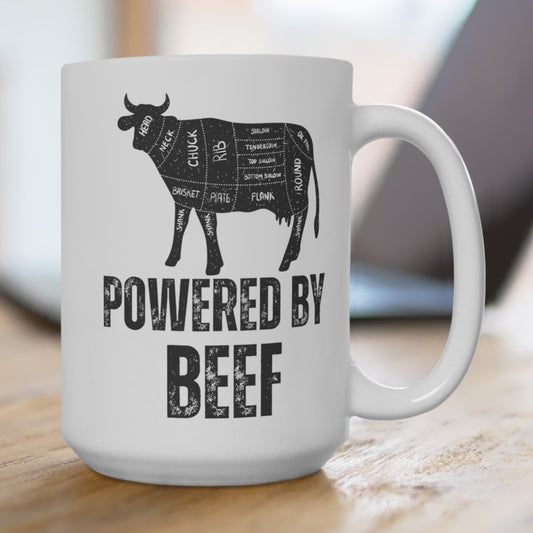 Funny Cow Mug or Meat Lover gift for Cow Lover POWERED BY BEEF Coffee Mug Not In The Mood Cup 15oz
